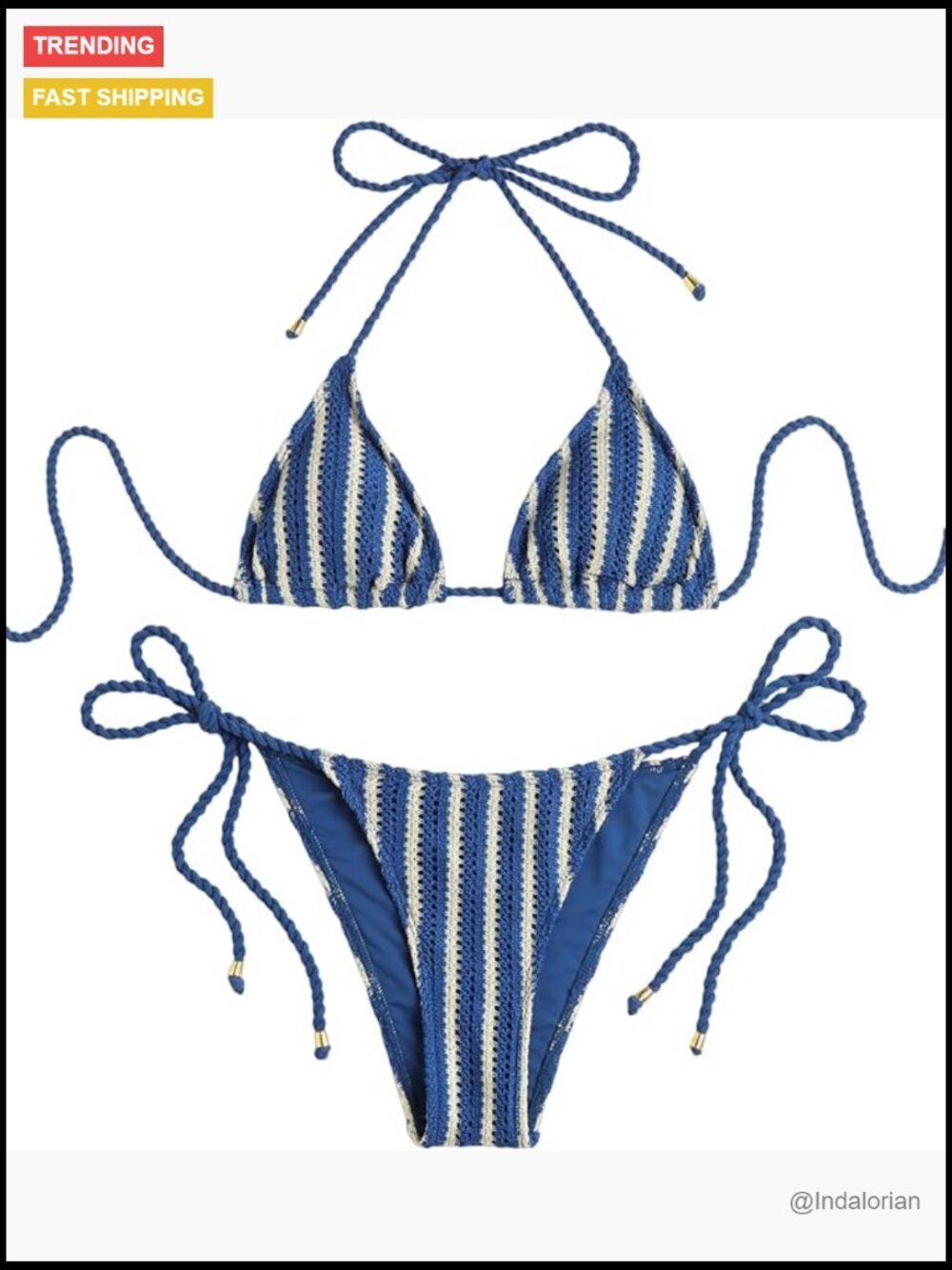 Knitted Rope Halter Bikini Set with Removable Pads